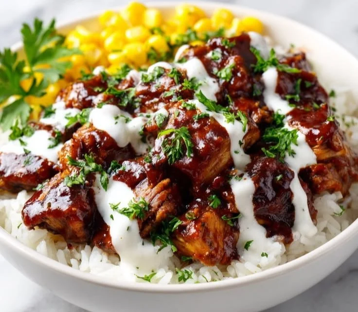 BBQ Ranch Chicken Bowl with smoky chicken, creamy ranch dressing, and colorful vegetables