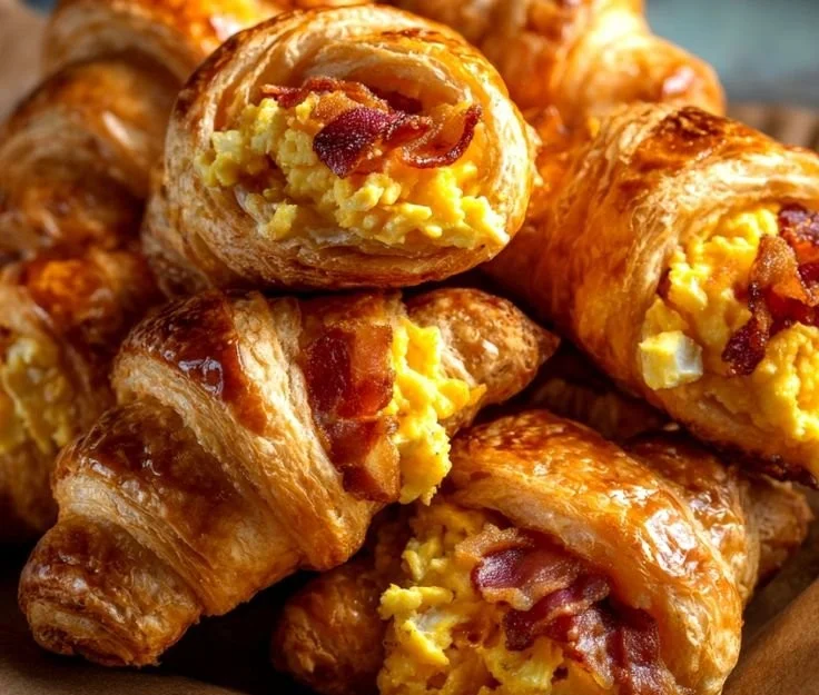 Breakfast crescent rolls filled with eggs, bacon, and cheese