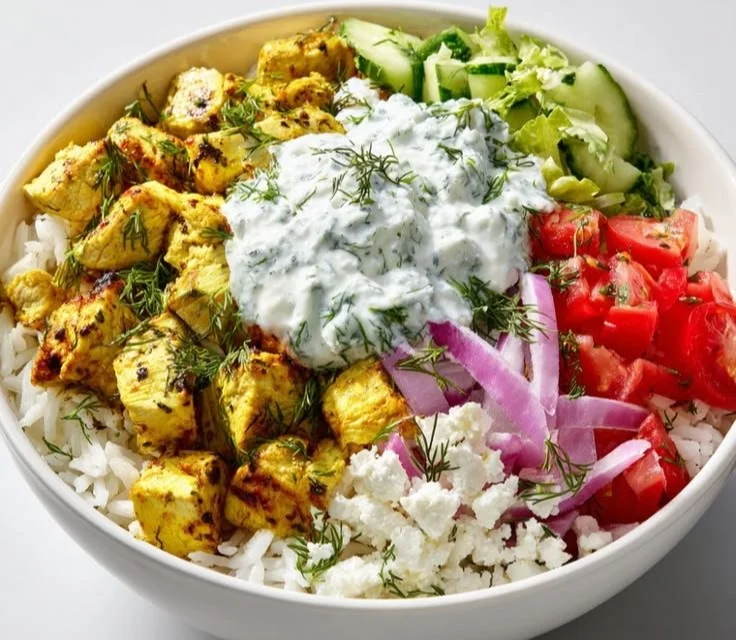 Bright and colorful Lemon-Dill Chicken Bowls with fresh ingredients and vibrant flavors.