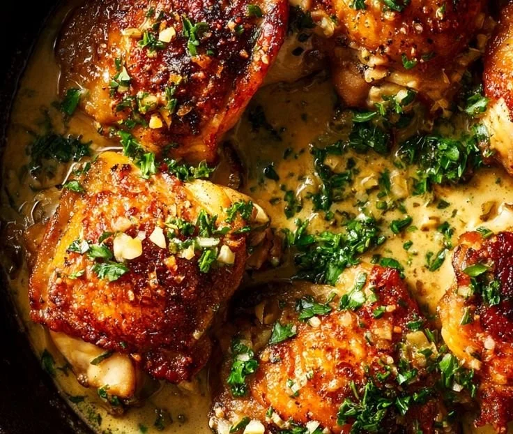 Delicious Brown Sugar Dijon Chicken Thighs served with a side of vegetables