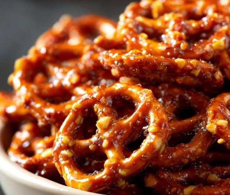 Delicious butter toffee pretzels coated in sweet toffee and salt.