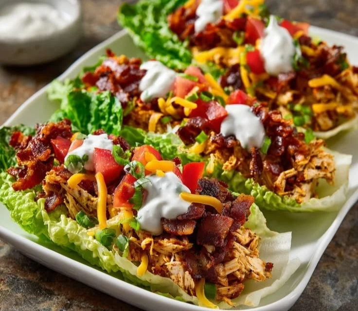 Chicken Bacon Ranch Lettuce Boats filled with flavorful ingredients