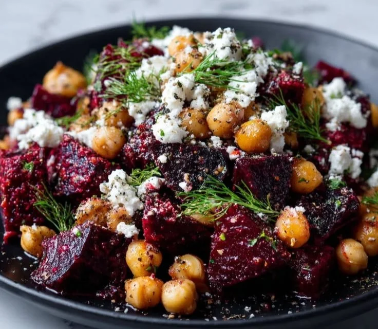 Delicious Chickpea Beet Feta Salad with fresh ingredients and vibrant colors