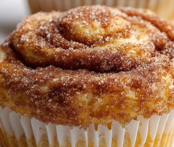 Cinnamon roll protein muffins stacked on a plate