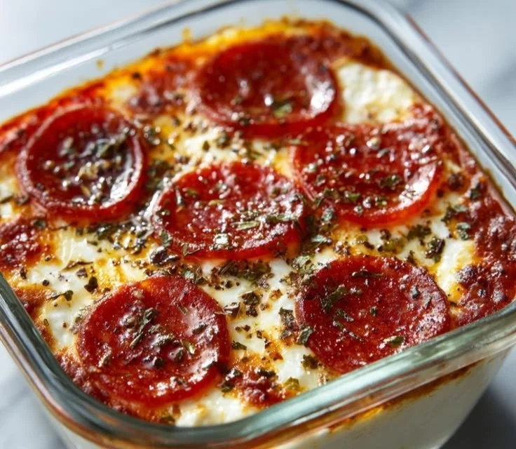 Cozy Cottage Cheese Pizza Bowl filled with protein and flavorful toppings.
