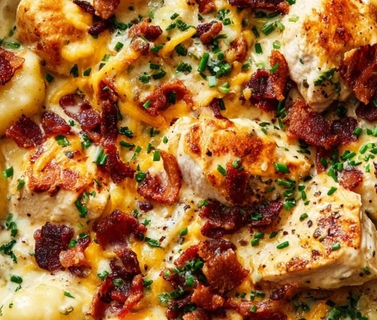 Creamy Crack Chicken Gnocchi skillet dinner served on a plate with garnishes