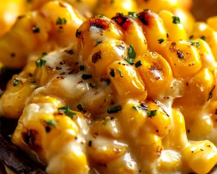 Creamy honey butter skillet corn served in a cast iron pan