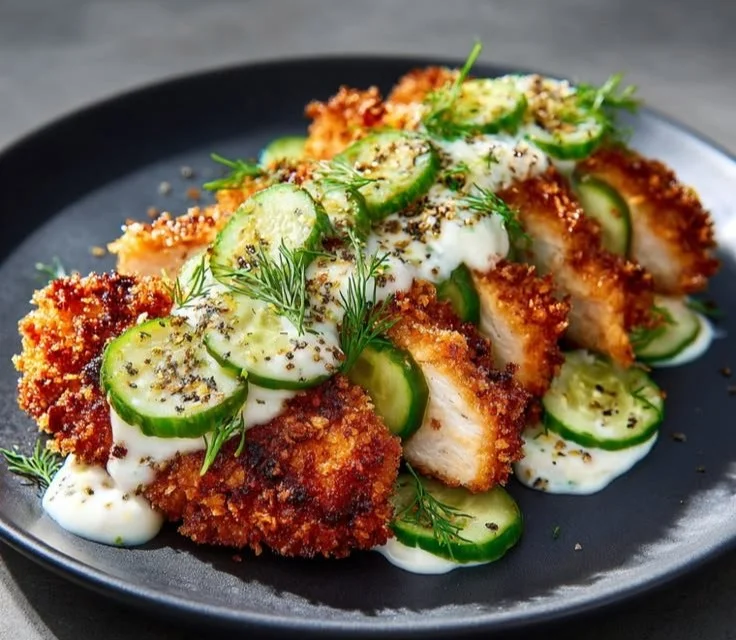 Crispy Dill Pickle Chicken with Parmesan coating served on a plate