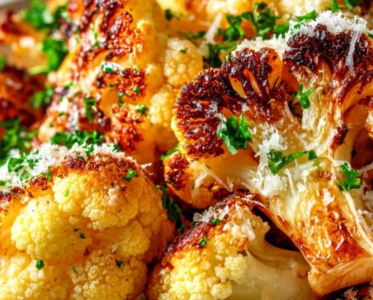 Crispy roasted cauliflower on a sheet pan, golden and flavorful.