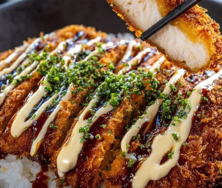 Crispy Tonkatsu Bowl featuring fried pork cutlet, rice, and vegetables