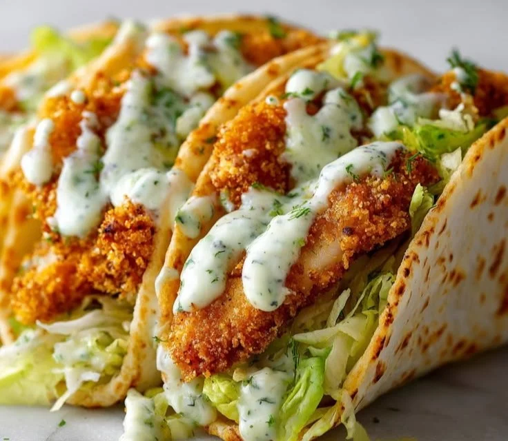 Delicious Dill Pickle Ranch Smash Chicken Tacos served with toppings