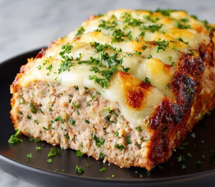 Delicious Garlic Parmesan Chicken Meatloaf served with herbs and spices