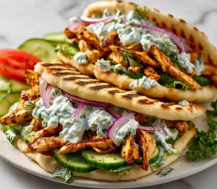 Greek chicken pitas bursting with Mediterranean flavors and fresh ingredients