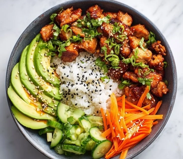 Hot Honey Chicken Bowl with sweet and spicy flavors for a hearty meal.