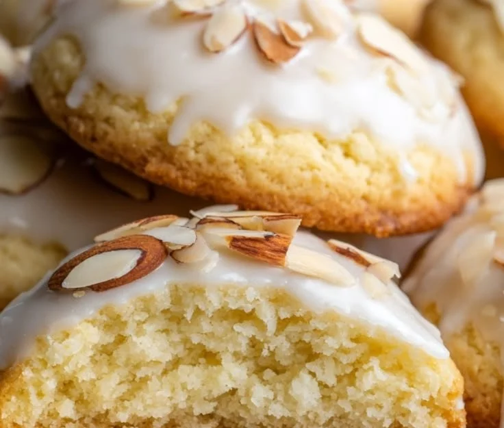 Italian Almond Ricotta Cookies on a plate ready to be enjoyed