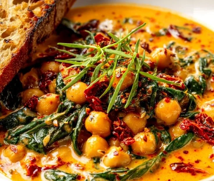 Delicious Marry Me Chickpeas dish featuring nutritious chickpeas and vibrant garnishes.