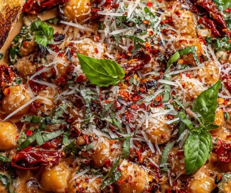 Delicious Marry Me Creamy Chickpeas served in a bowl with herbs and spices