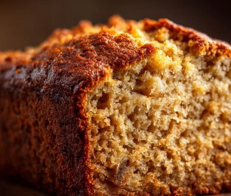 Moist banana bread loaf fresh out of the oven, ready to be sliced and served.