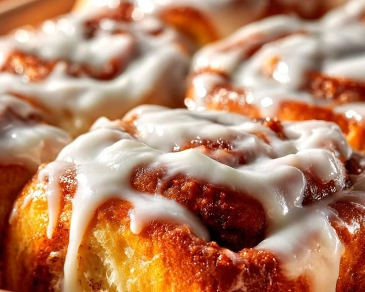 Delicious overnight sourdough cinnamon rolls topped with icing