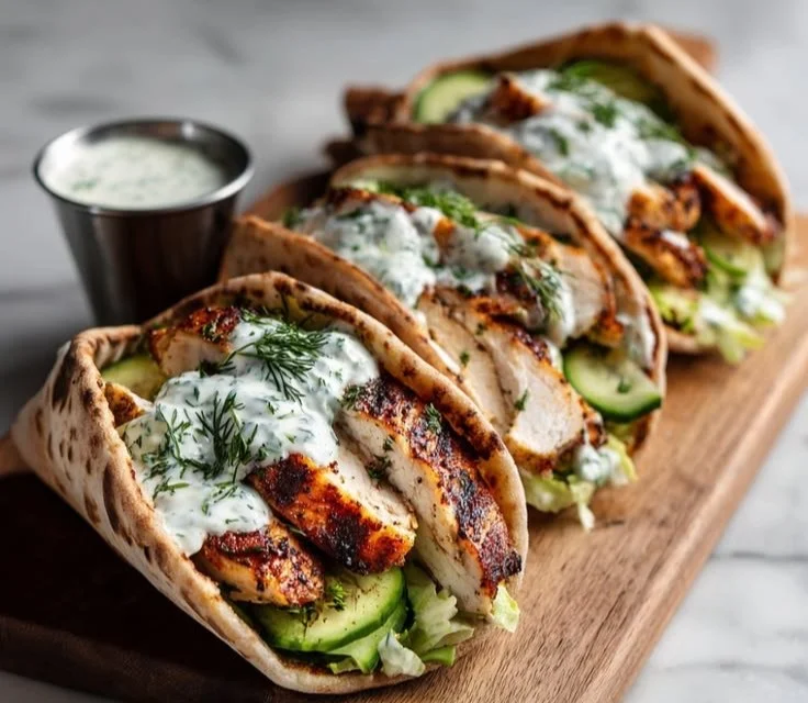 Sheet pan chicken pitas served with herby ranch dressing
