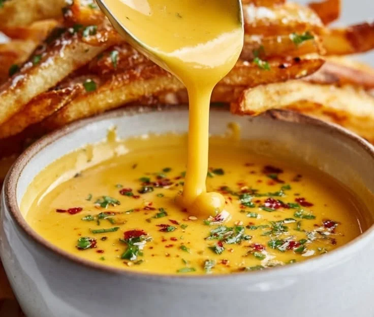 Homemade cheese sauce in a bowl, perfect for weeknight dinners.