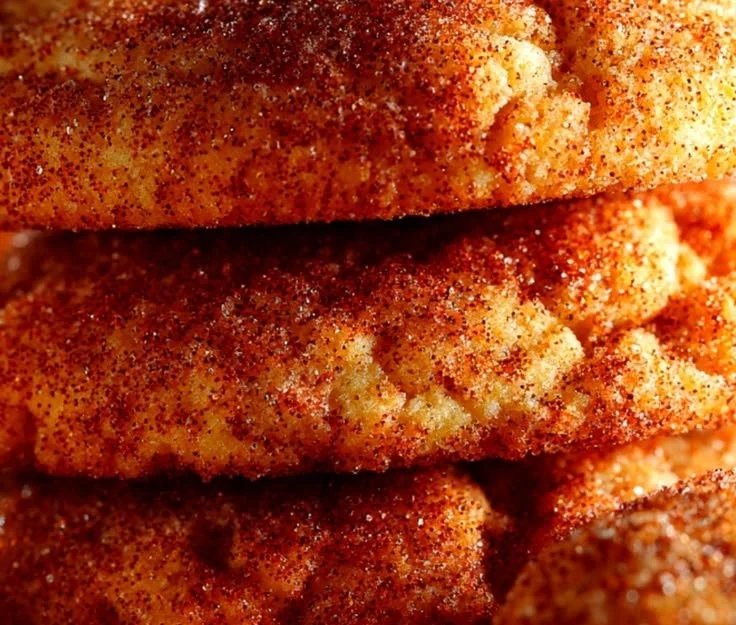 Soft and chewy snickerdoodle cookies on a baking tray with cinnamon sugar.
