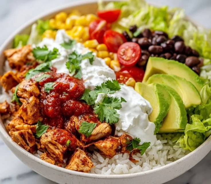 Delicious Sunny Skillet Taco Bowls with healthy chicken and vibrant toppings