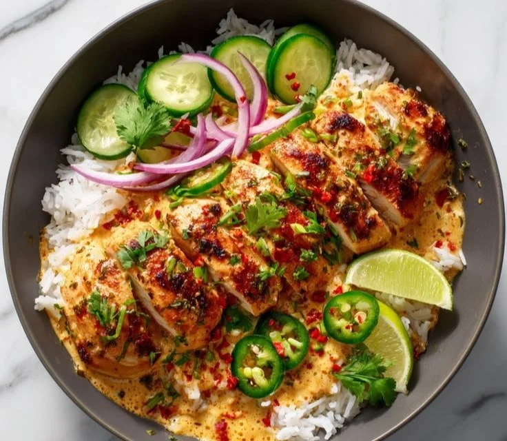 Delicious Sweet Chili Chicken Bowl with crispy chicken and colorful vegetables.