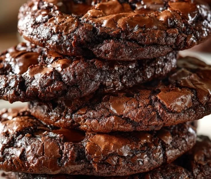 Delicious thick, fudgy, and chewy brownie mix cookies on a cooling rack