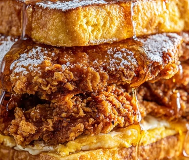 Sweet and savory fried chicken French toast sandwich for brunch