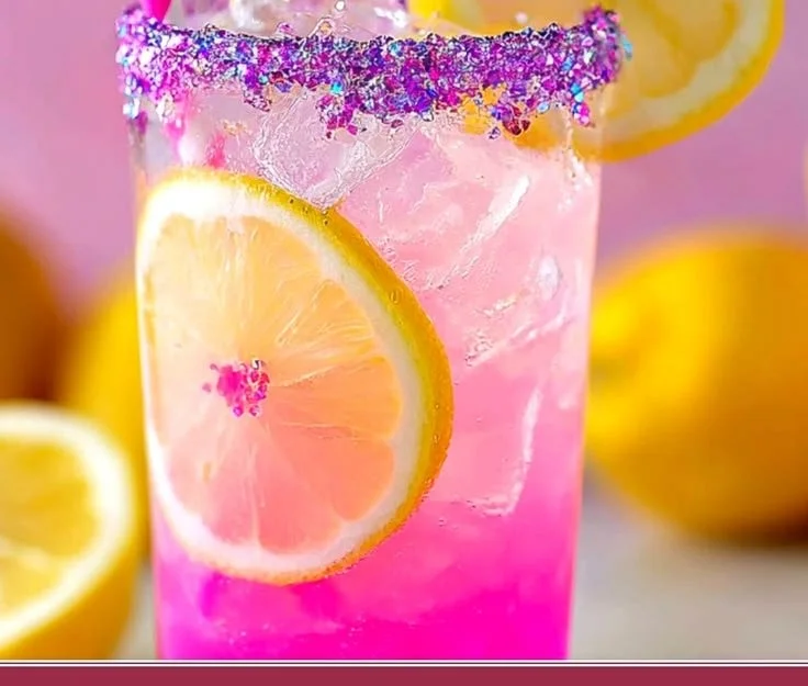 Colorful Unicorn Lemonade served in a glass, showcasing its magical color-changing effect.