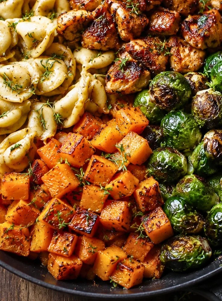 Delicious autumn chicken dinner with roasted vegetables in a cozy one-pan recipe.