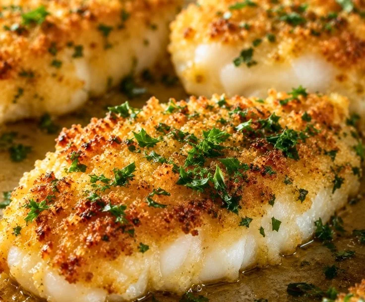 Delicious Parmesan crusted tilapia served with a side of vegetables.