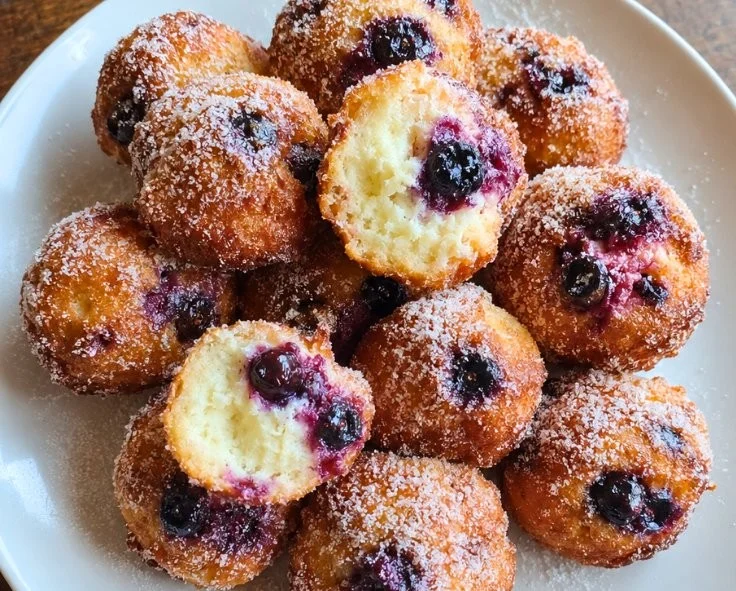 Air fryer blueberry cottage cheese donut holes, a high protein snack