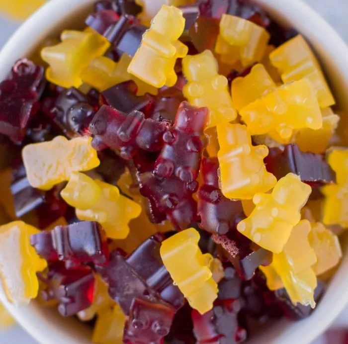 Colorful homemade healthy gummy bears made from natural ingredients