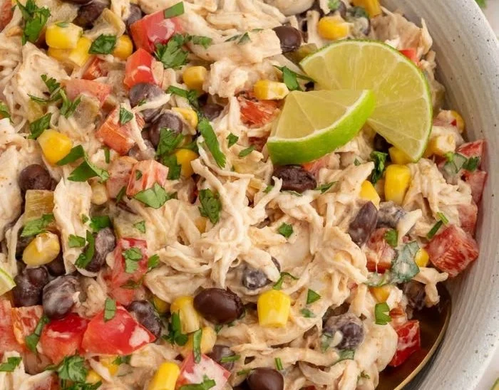 Delicious Loaded Taco Chicken Salad Bowls filled with fresh ingredients