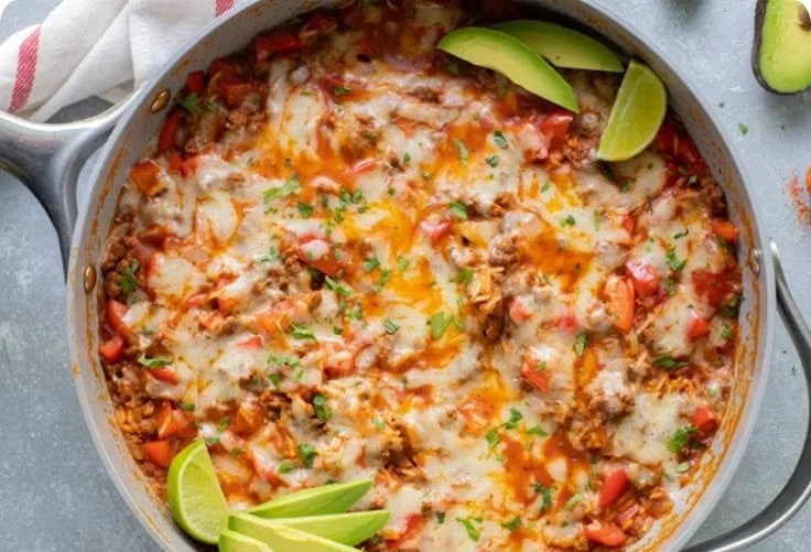 Delicious one-pan taco skillet loaded with spices and fresh ingredients